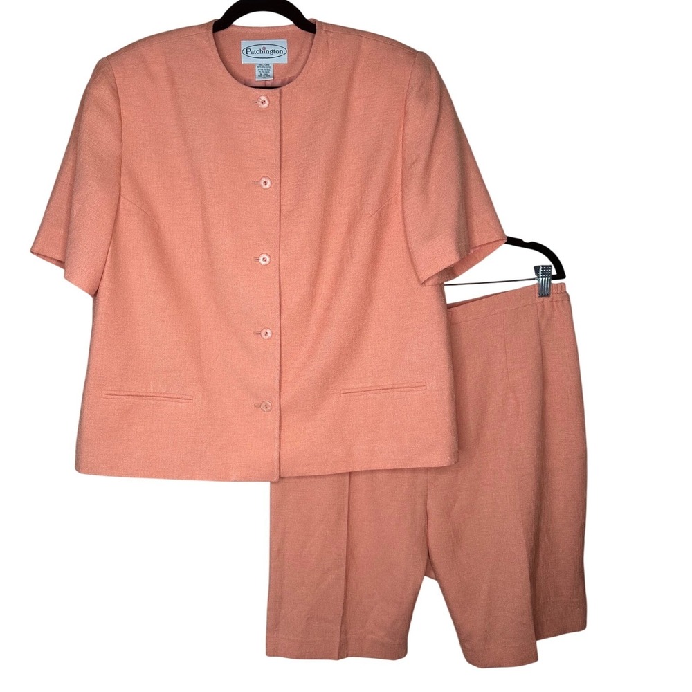 Patchington VTG Women's 14 Coral Peach Suit Set Blazer Shorts Preppy Nautical